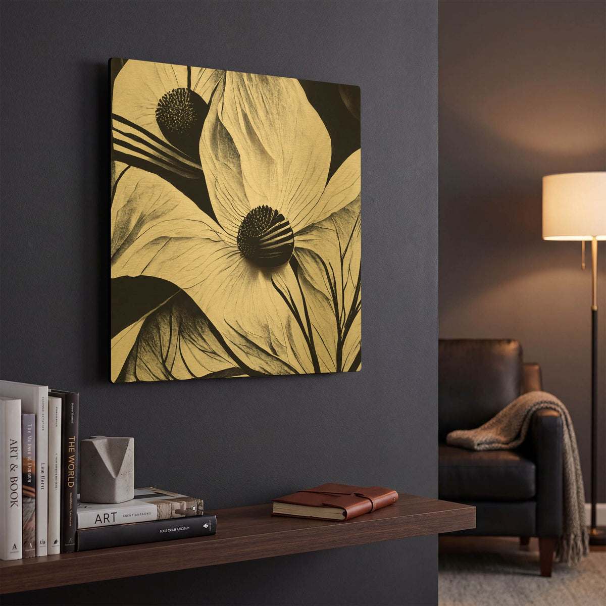 'Flowers Black White 15' By Ray Heere Gold Metal Wall Art