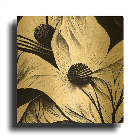 'Flowers Black White 15' By Ray Heere Gold Metal Wall Art