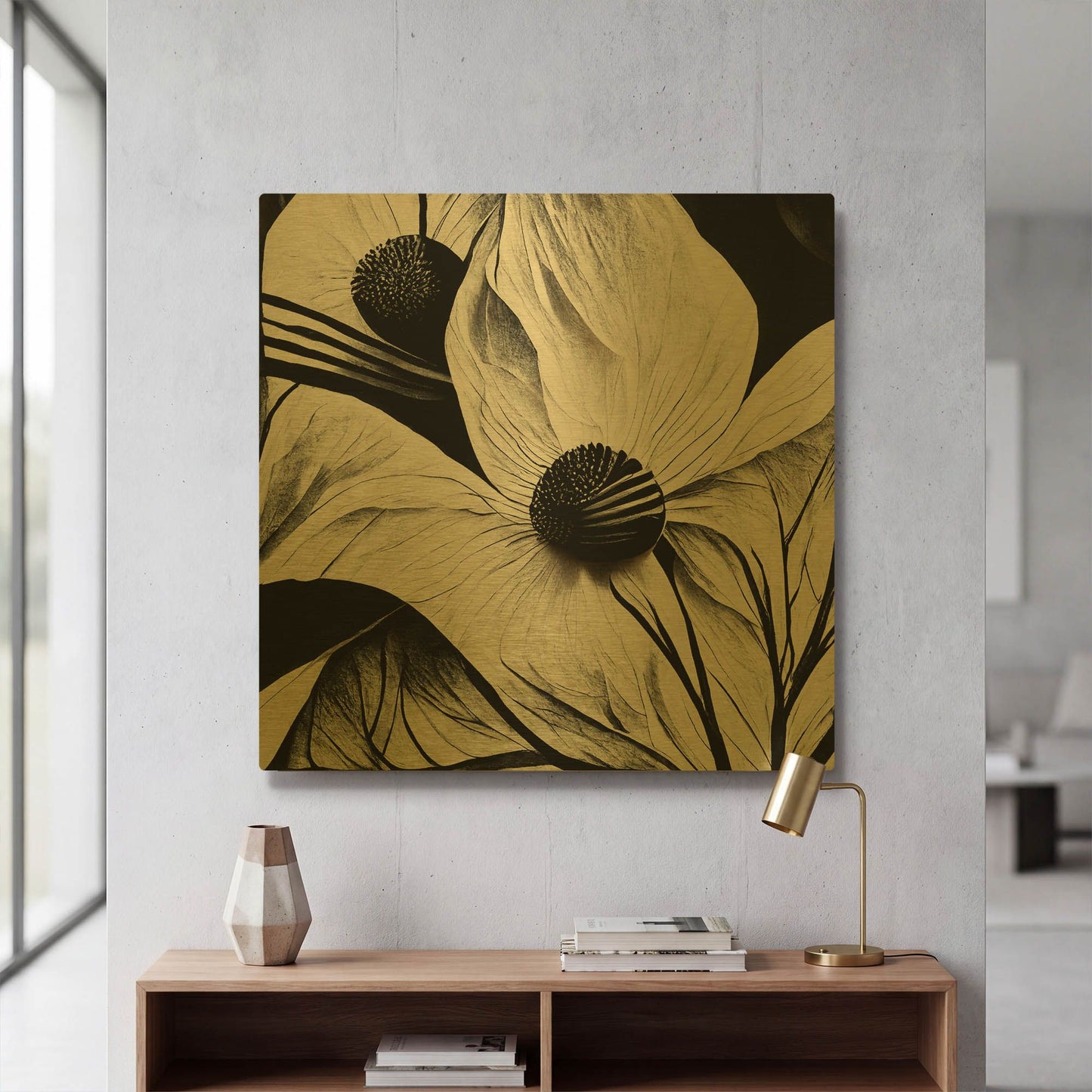 'Flowers Black White 15' By Ray Heere Gold Metal Wall Art
