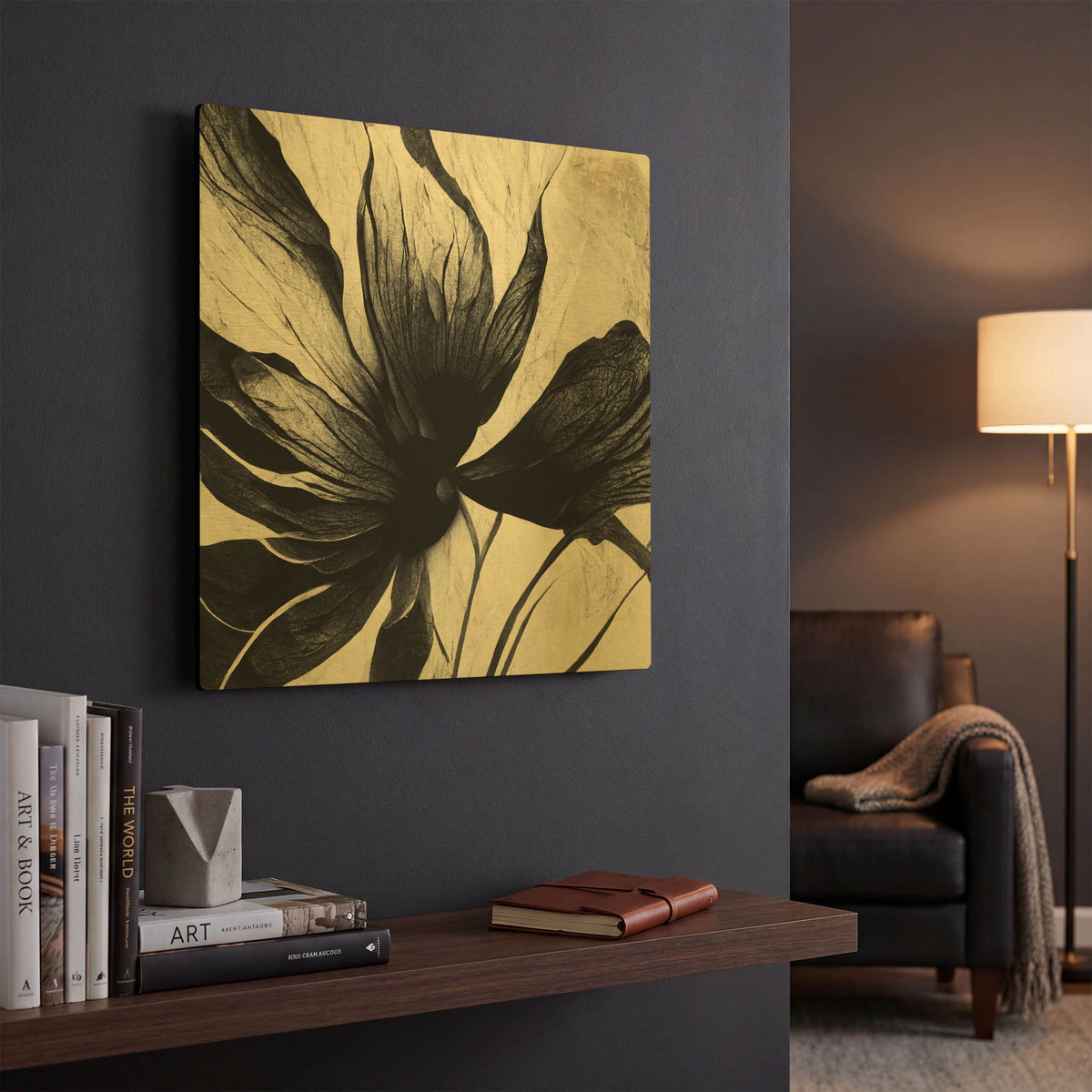 'Flowers Black White 16' By Ray Heere Gold Metal Wall Art
