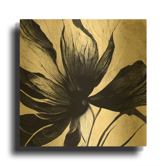 'Flowers Black White 16' By Ray Heere Gold Metal Wall Art