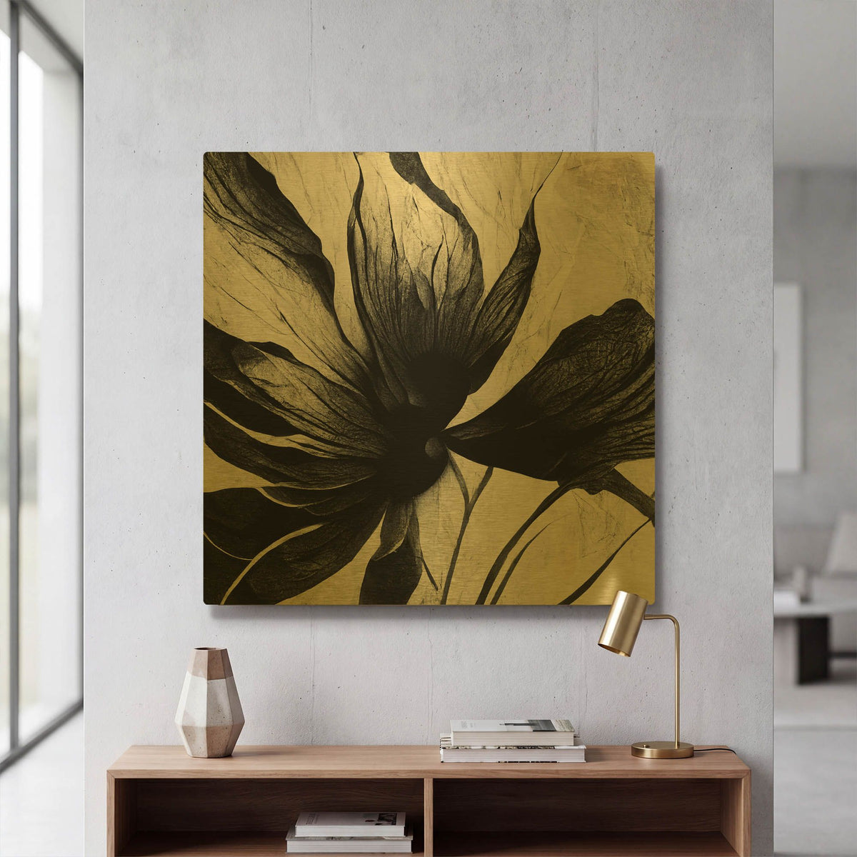 'Flowers Black White 16' By Ray Heere Gold Metal Wall Art