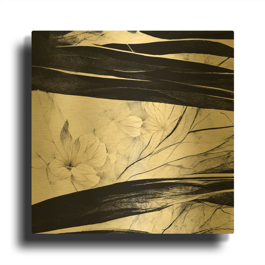'Flowers Black White 17' By Ray Heere Gold Metal Wall Art