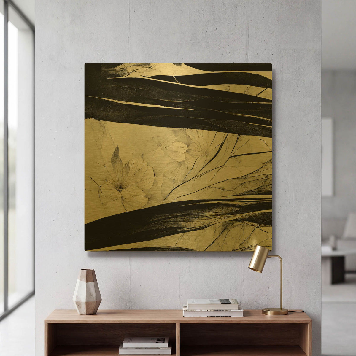 'Flowers Black White 17' By Ray Heere Gold Metal Wall Art