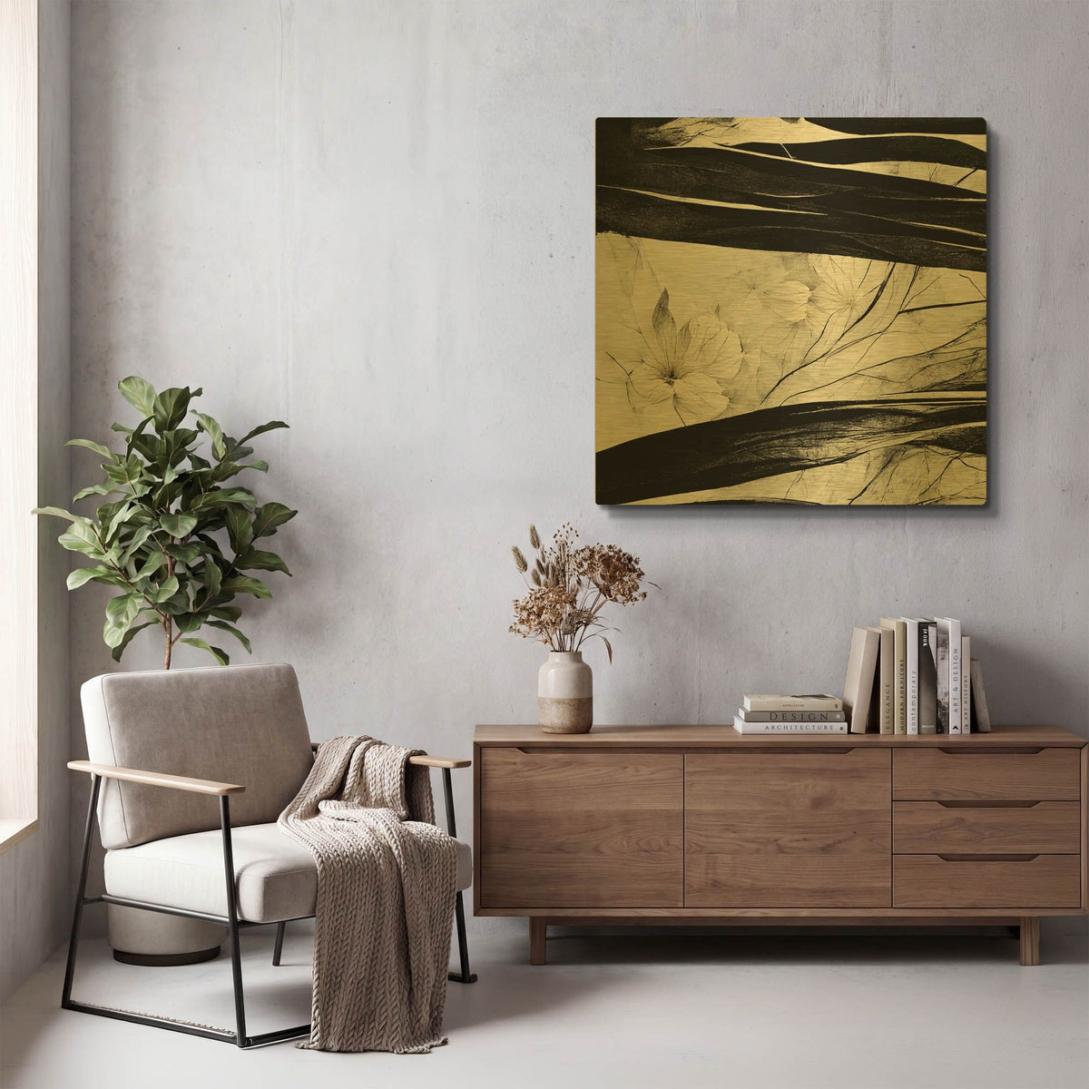 'Flowers Black White 17' By Ray Heere Gold Metal Wall Art