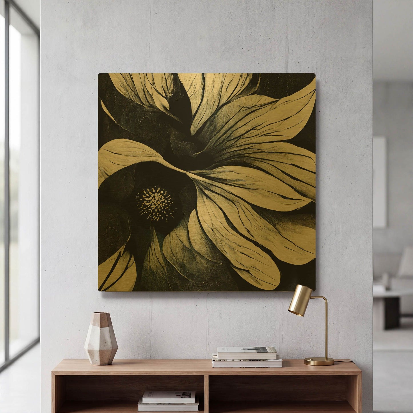 'Flowers Black White 18' By Ray Heere Gold Metal Wall Art