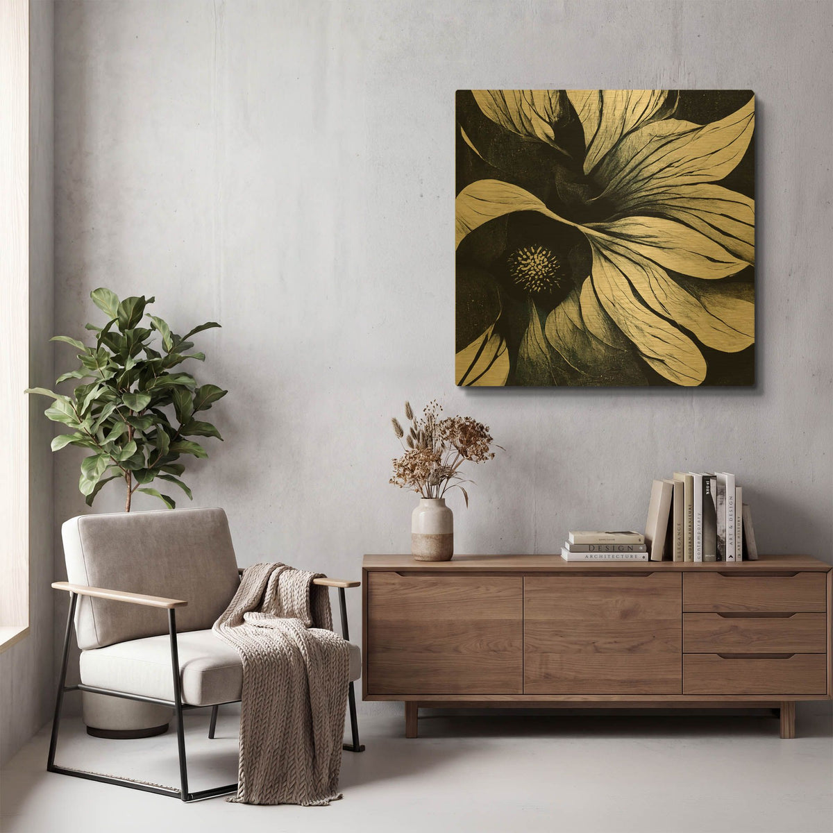 'Flowers Black White 18' By Ray Heere Gold Metal Wall Art