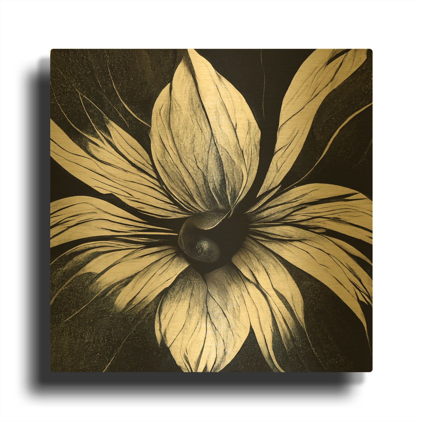 'Flowers Black White 19' By Ray Heere Gold Metal Wall Art