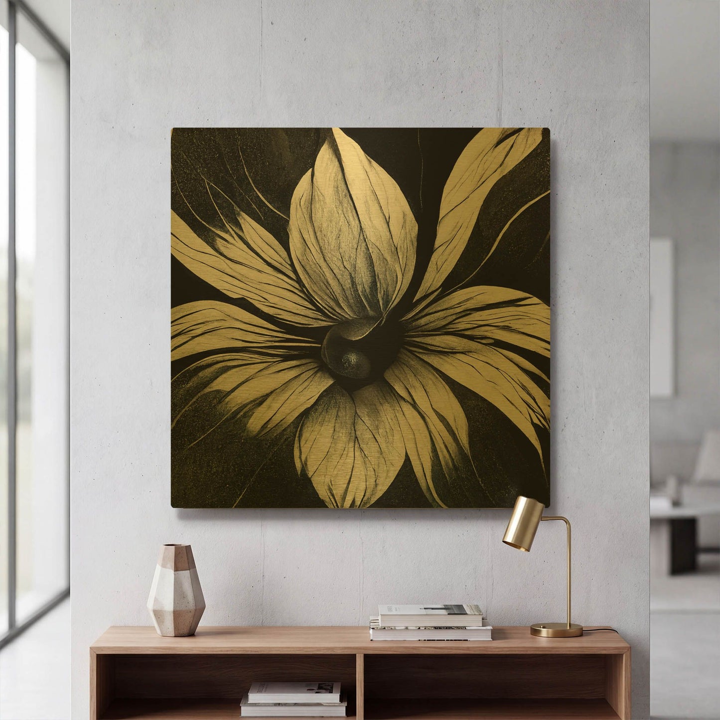 'Flowers Black White 19' By Ray Heere Gold Metal Wall Art