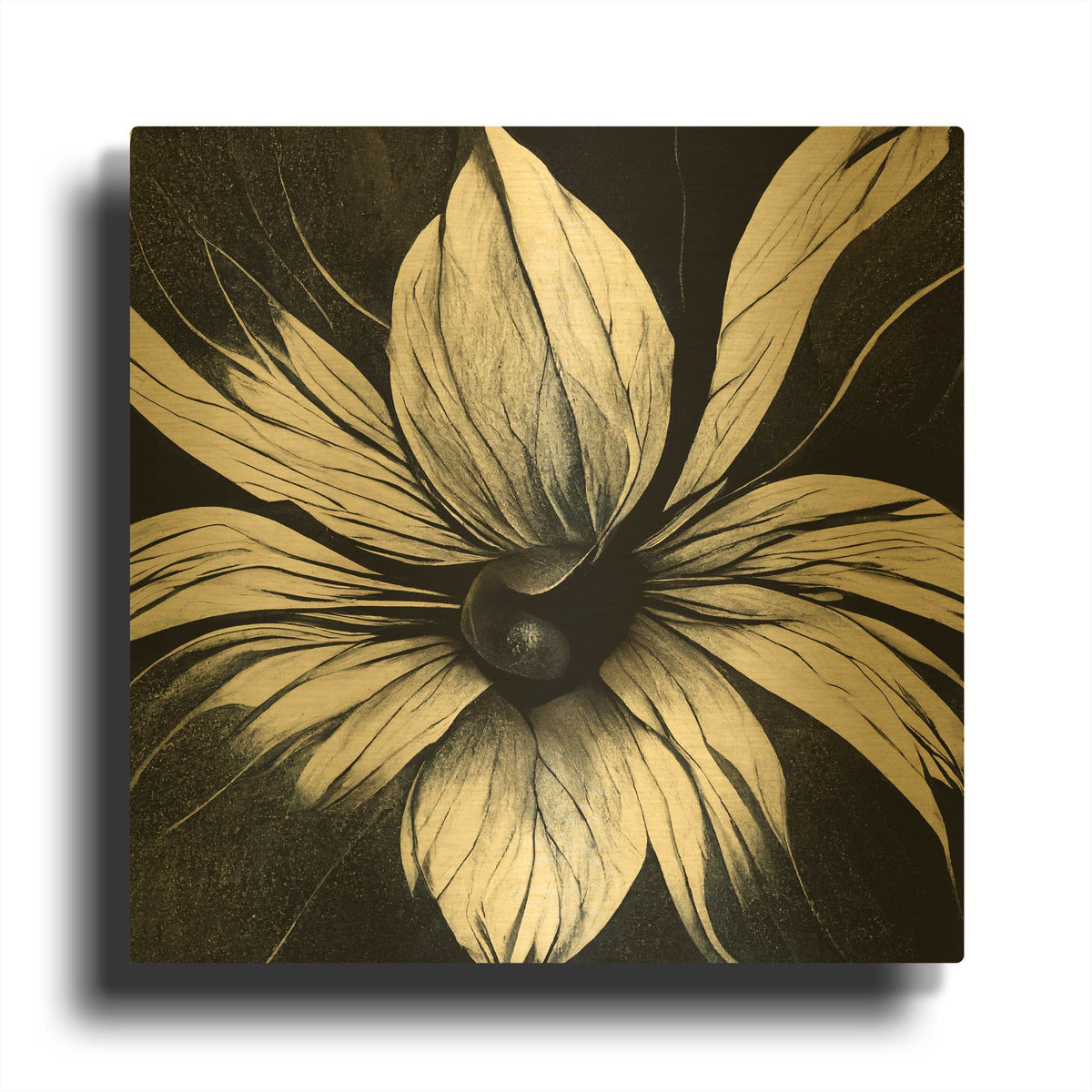 'Flowers Black White 19' By Ray Heere Gold Metal Wall Art