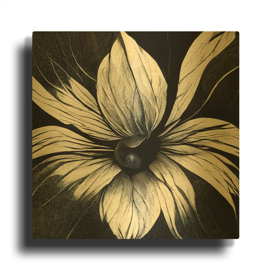 'Flowers Black White 19' By Ray Heere Gold Metal Wall Art
