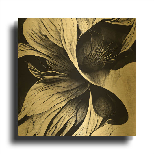 'Flowers Black White 20' By Ray Heere Gold Metal Wall Art