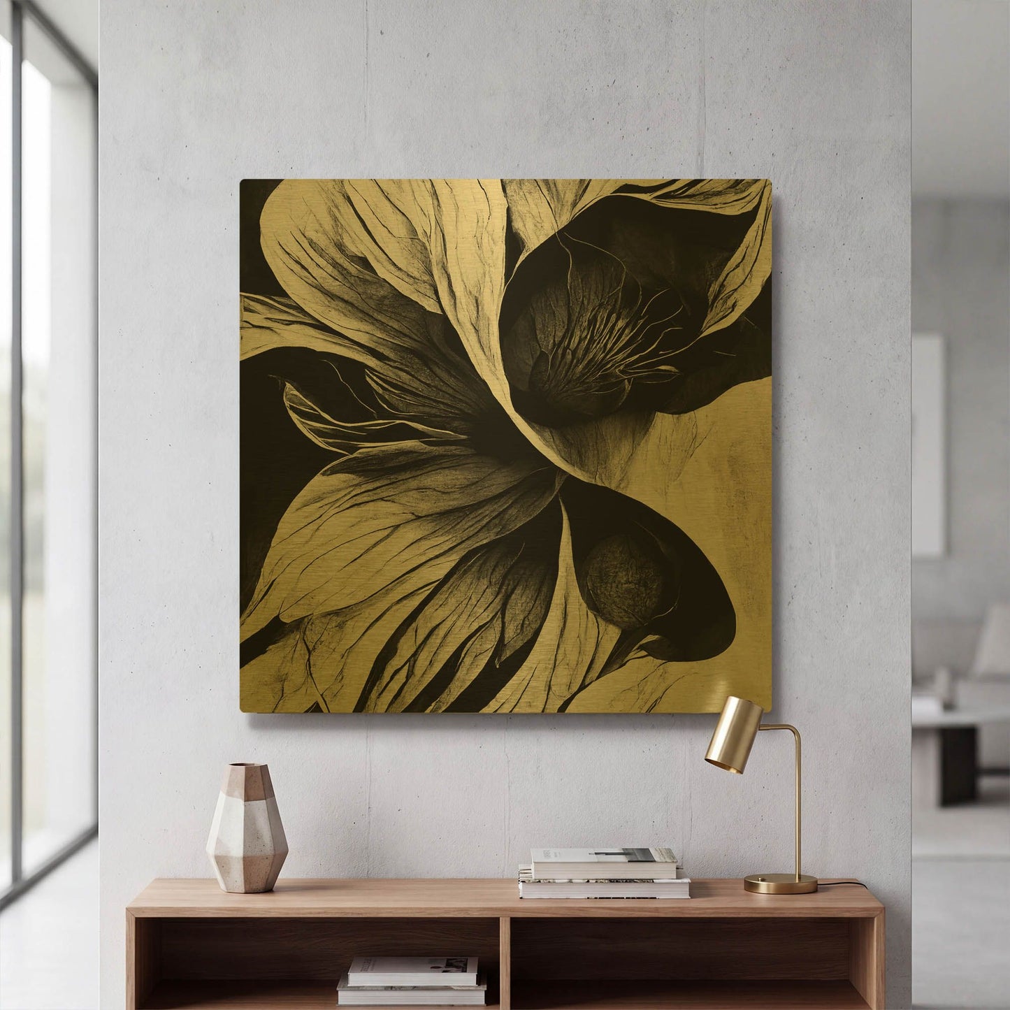 'Flowers Black White 20' By Ray Heere Gold Metal Wall Art