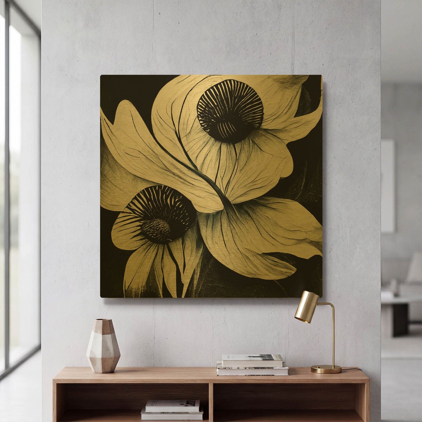 'Flowers Black White 21' By Ray Heere Gold Metal Wall Art