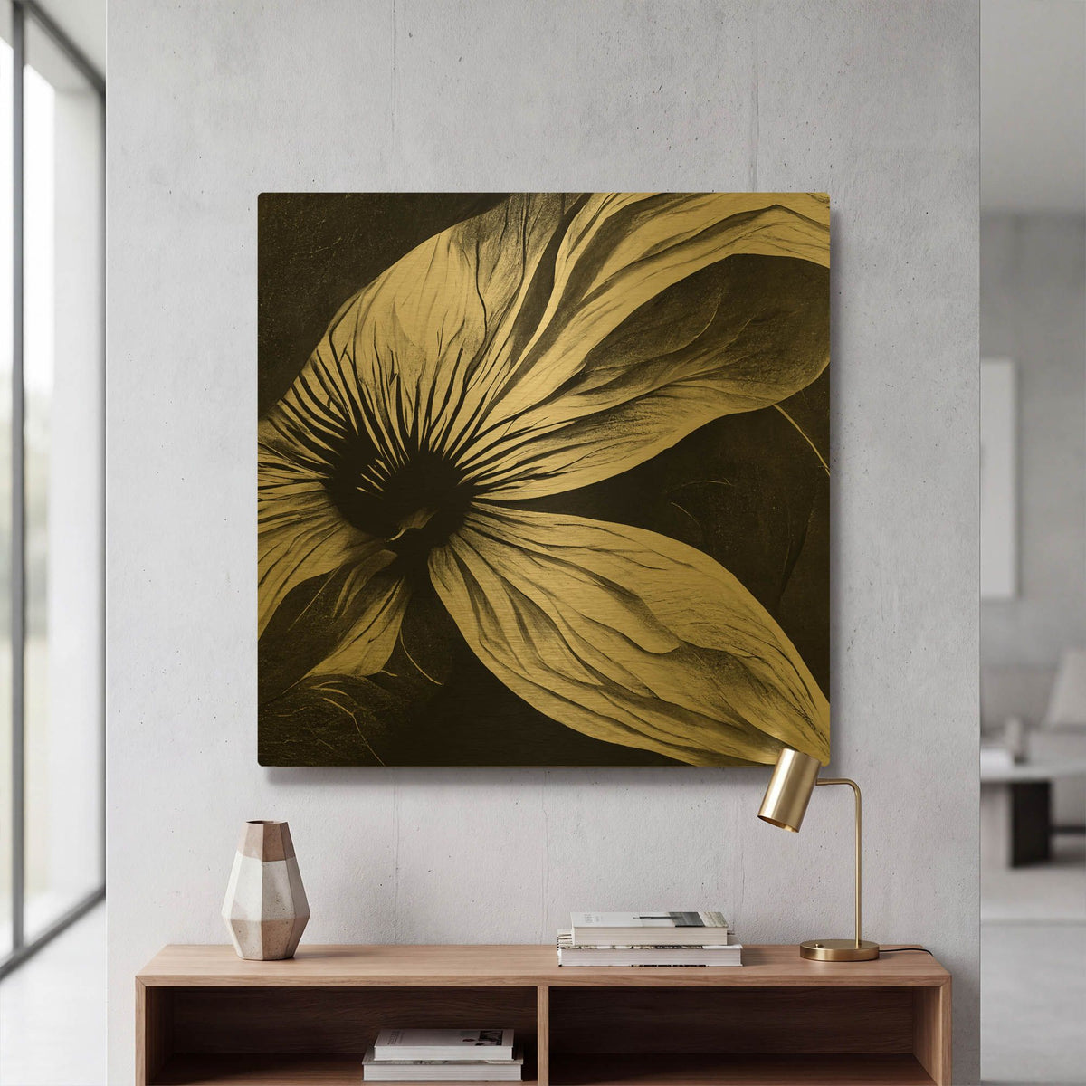 'Flowers Black White 22' By Ray Heere Gold Metal Wall Art