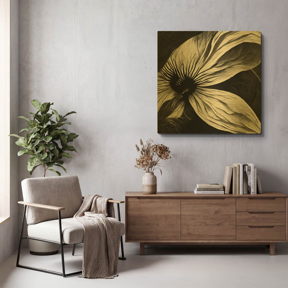 'Flowers Black White 22' By Ray Heere Gold Metal Wall Art