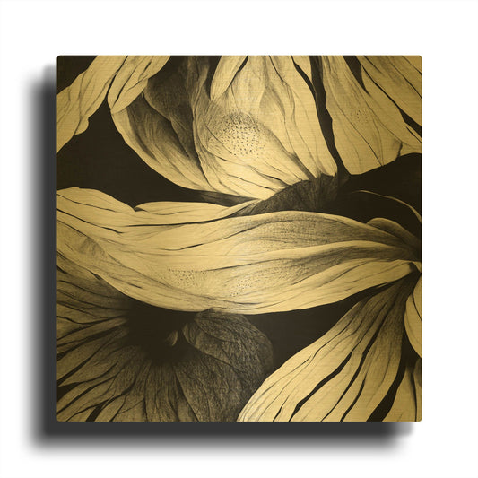 'Flowers Black White 23' By Ray Heere Gold Metal Wall Art