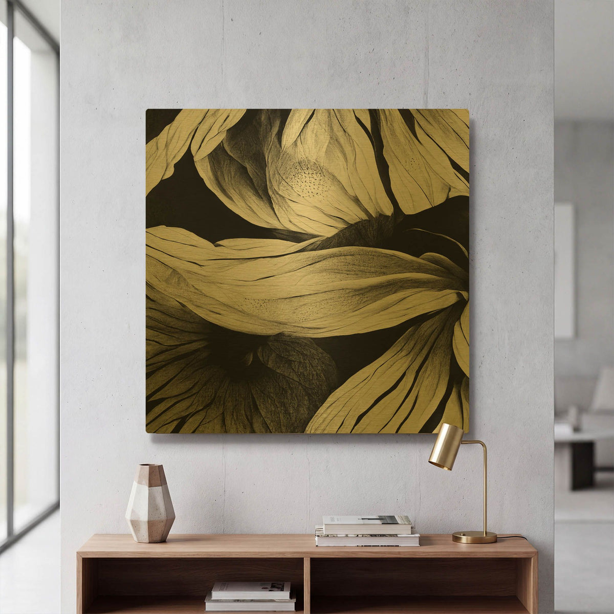 'Flowers Black White 23' By Ray Heere Gold Metal Wall Art