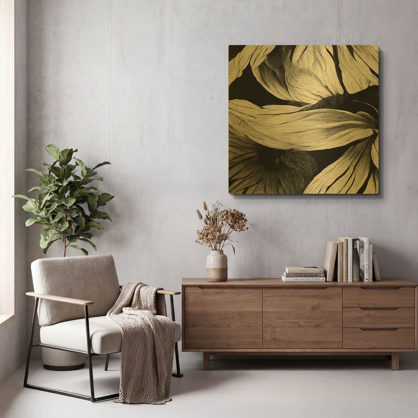 'Flowers Black White 23' By Ray Heere Gold Metal Wall Art