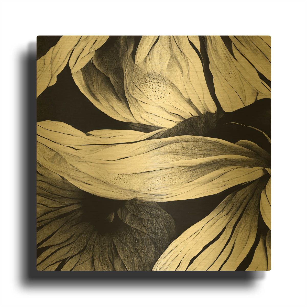 'Flowers Black White 23' By Ray Heere Gold Metal Wall Art