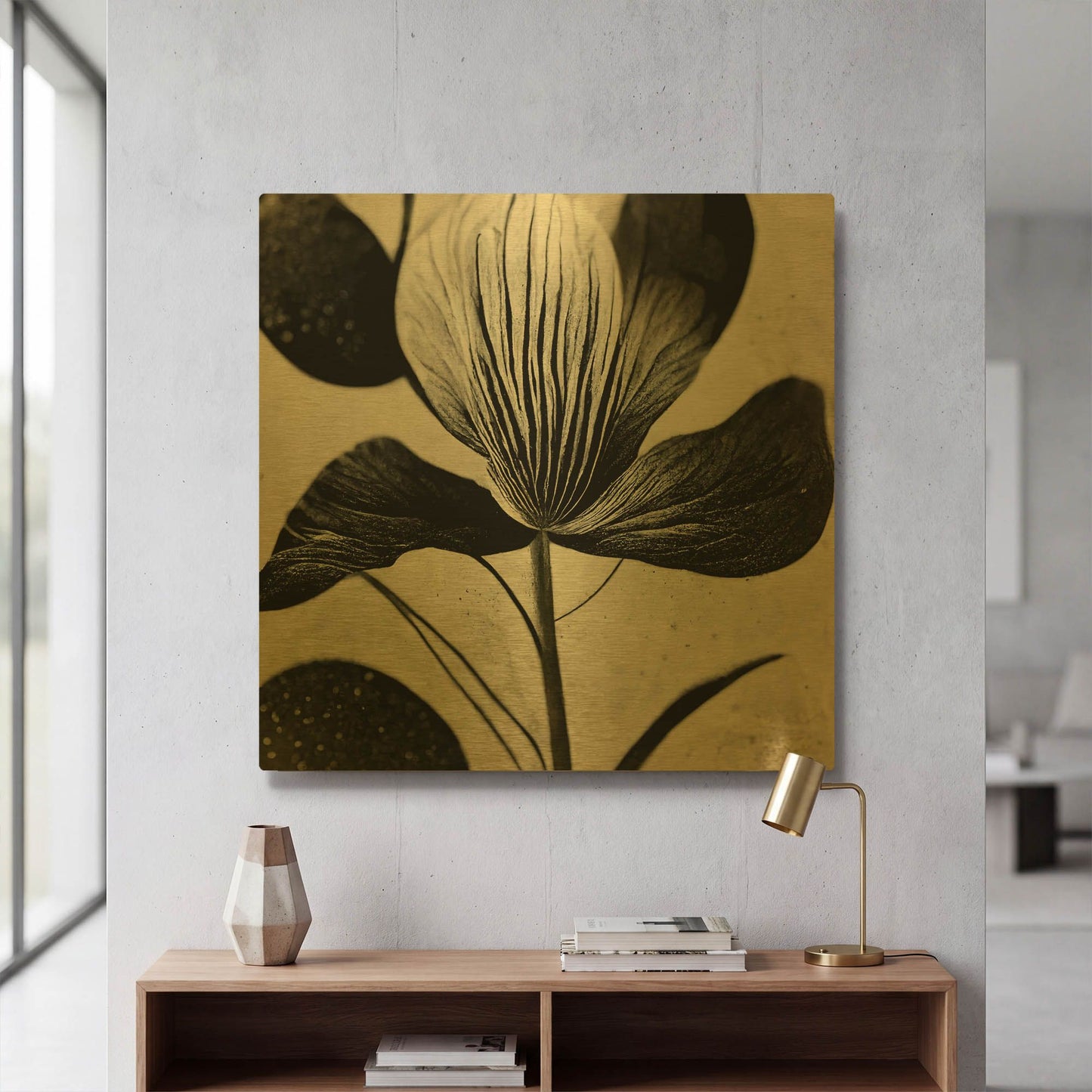 'Flowers Black White 26' By Ray Heere Gold Metal Wall Art