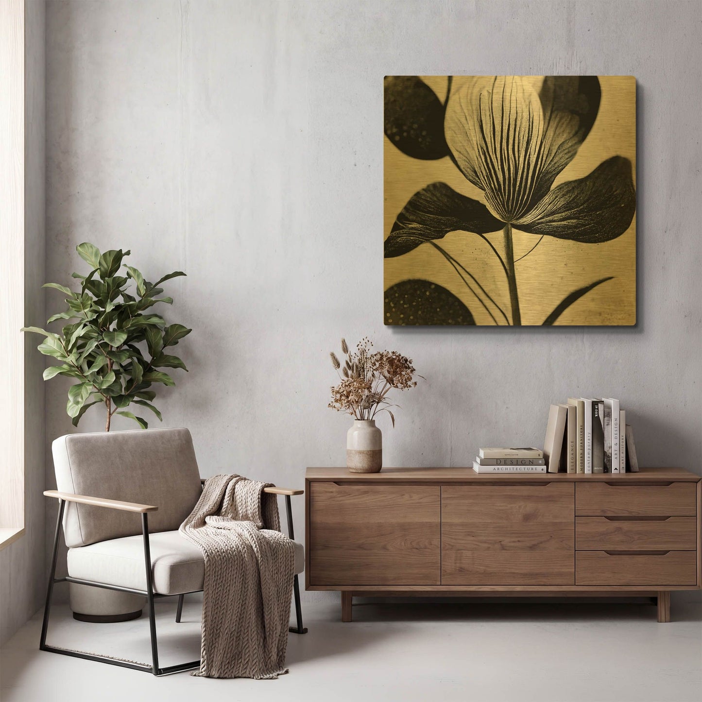 'Flowers Black White 26' By Ray Heere Gold Metal Wall Art