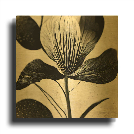 'Flowers Black White 26' By Ray Heere Gold Metal Wall Art