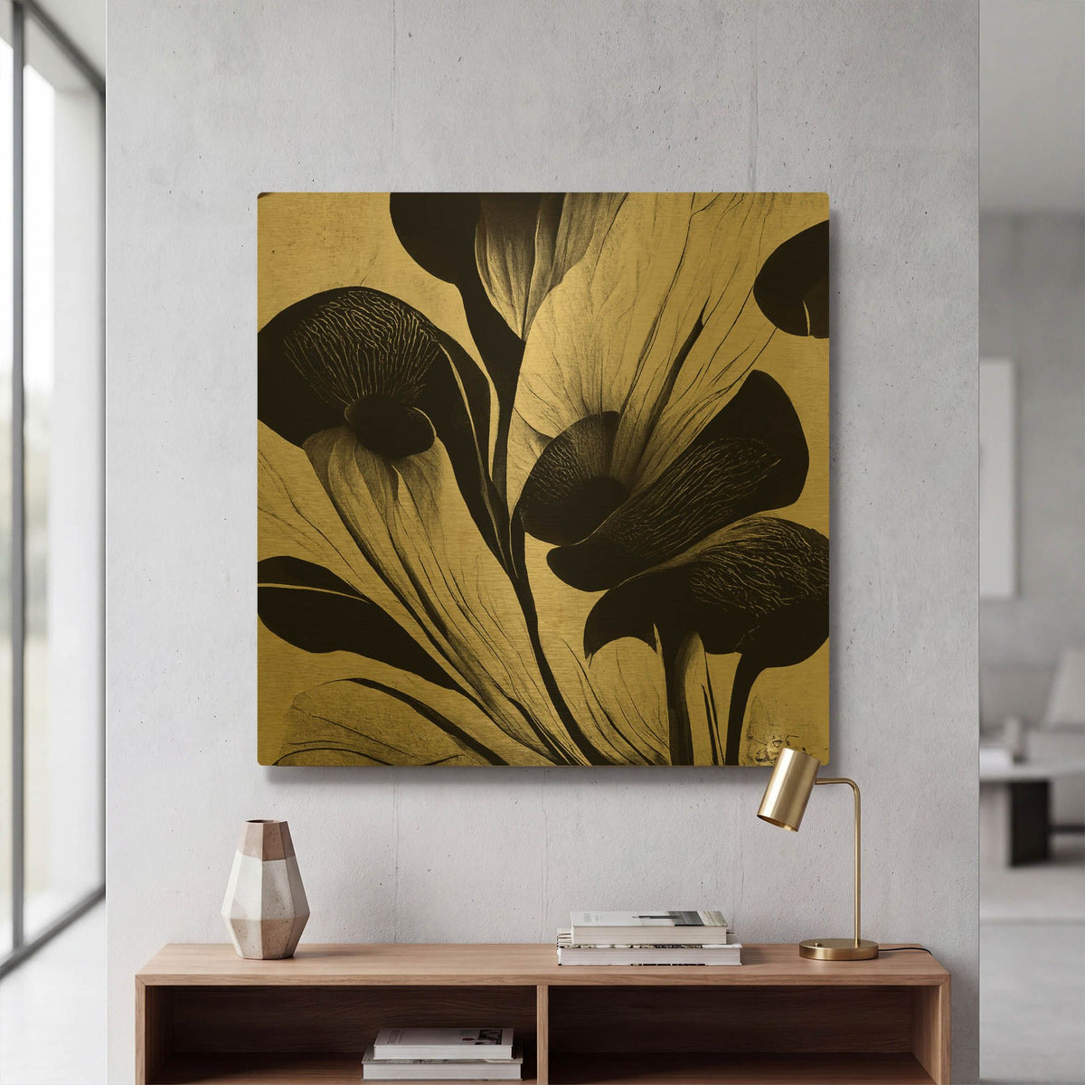 'Flowers Black White 27' By Ray Heere Gold Metal Wall Art