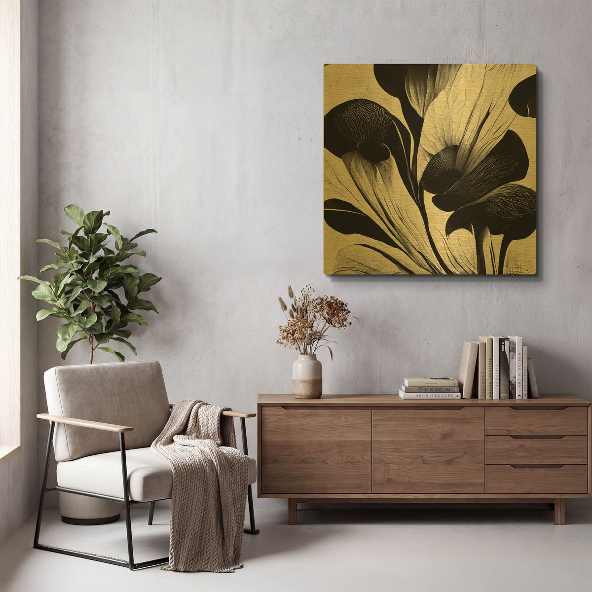 'Flowers Black White 27' By Ray Heere Gold Metal Wall Art