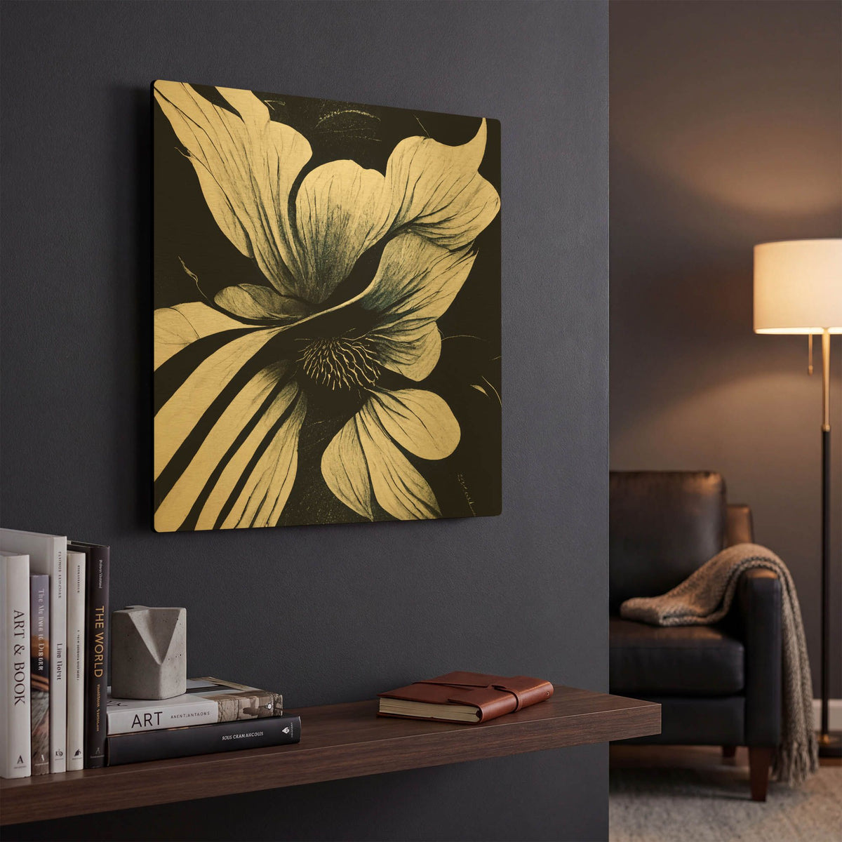'Flowers Black White 28' By Ray Heere Gold Metal Wall Art