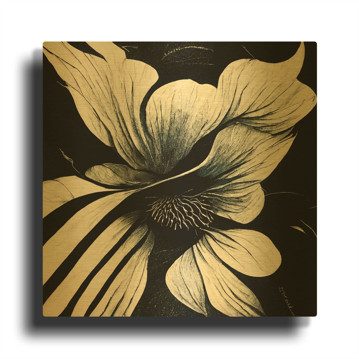 'Flowers Black White 28' By Ray Heere Gold Metal Wall Art