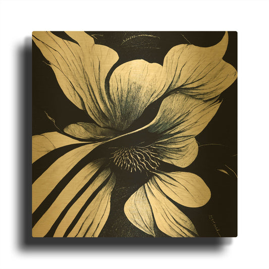 'Flowers Black White 28' By Ray Heere Gold Metal Wall Art