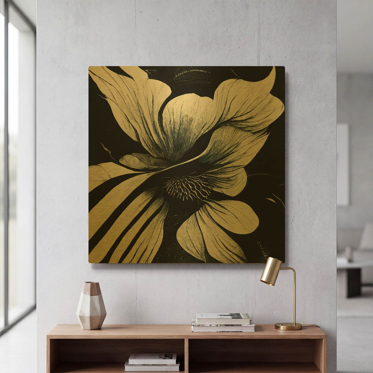 'Flowers Black White 28' By Ray Heere Gold Metal Wall Art