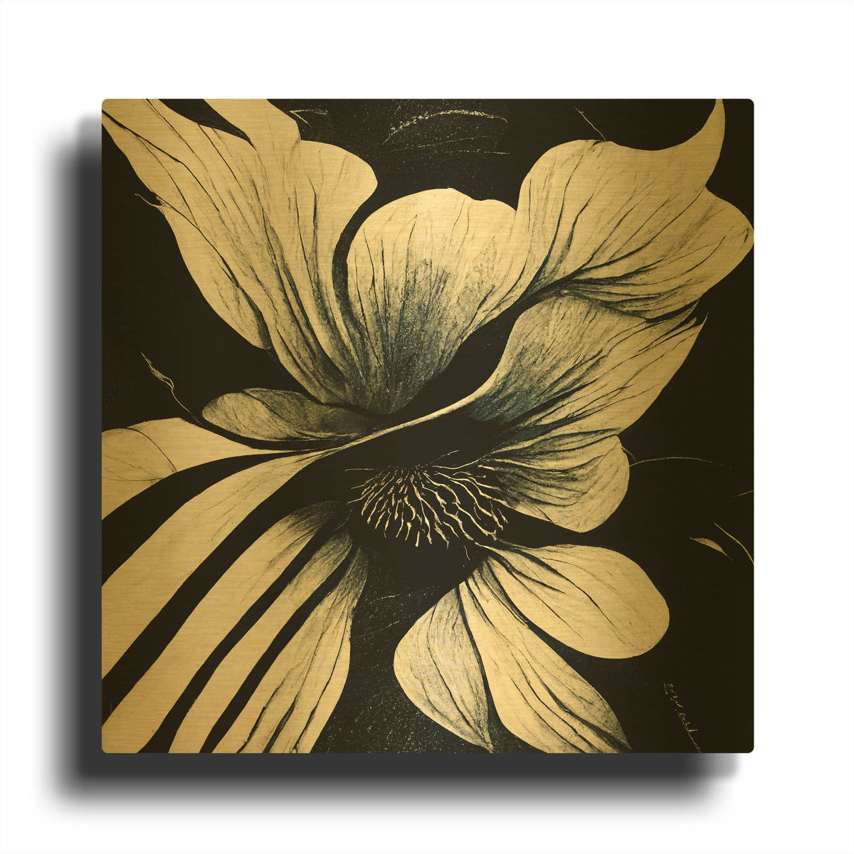 'Flowers Black White 28' By Ray Heere Gold Metal Wall Art