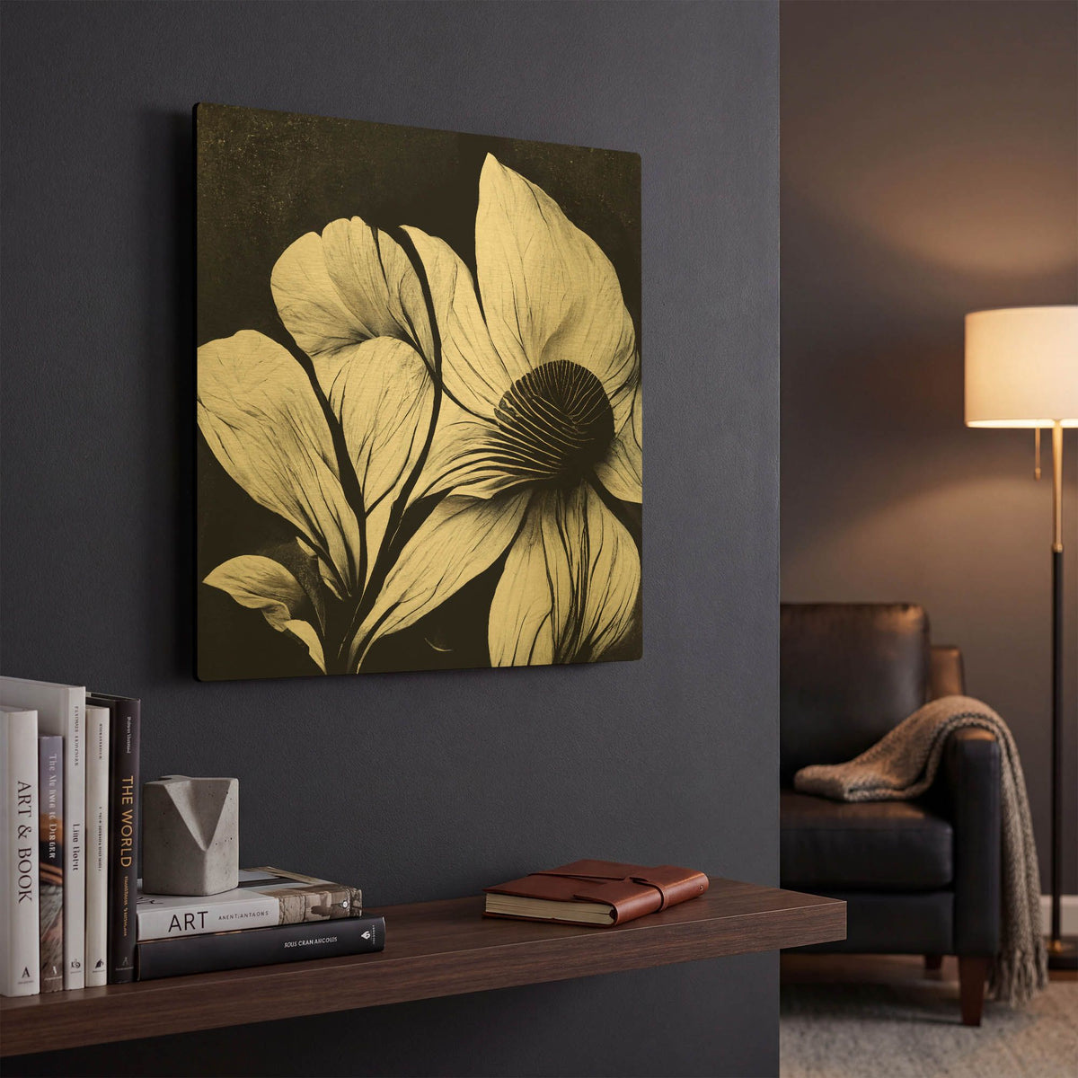 'Flowers Black White 30' By Ray Heere Gold Metal Wall Art