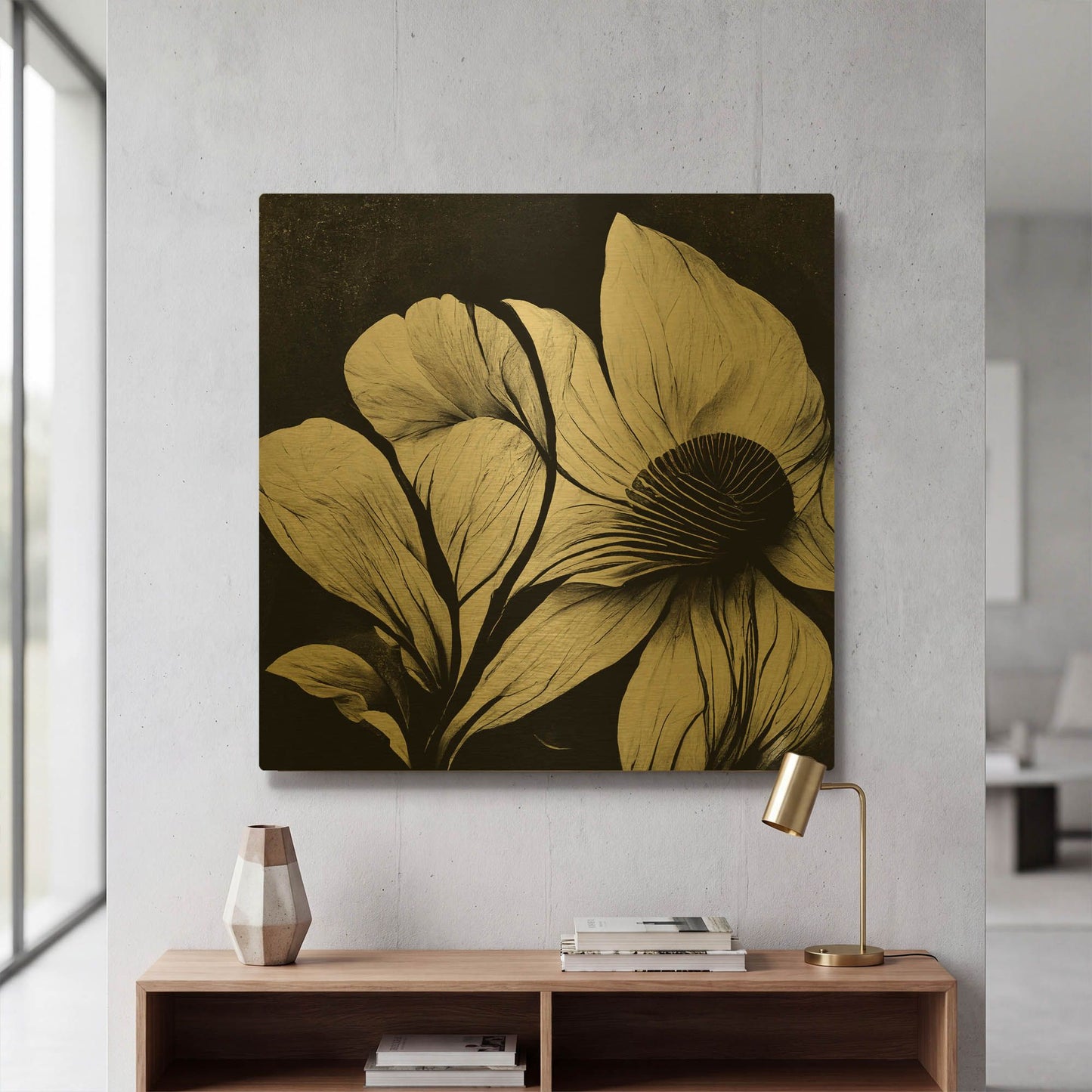 'Flowers Black White 30' By Ray Heere Gold Metal Wall Art