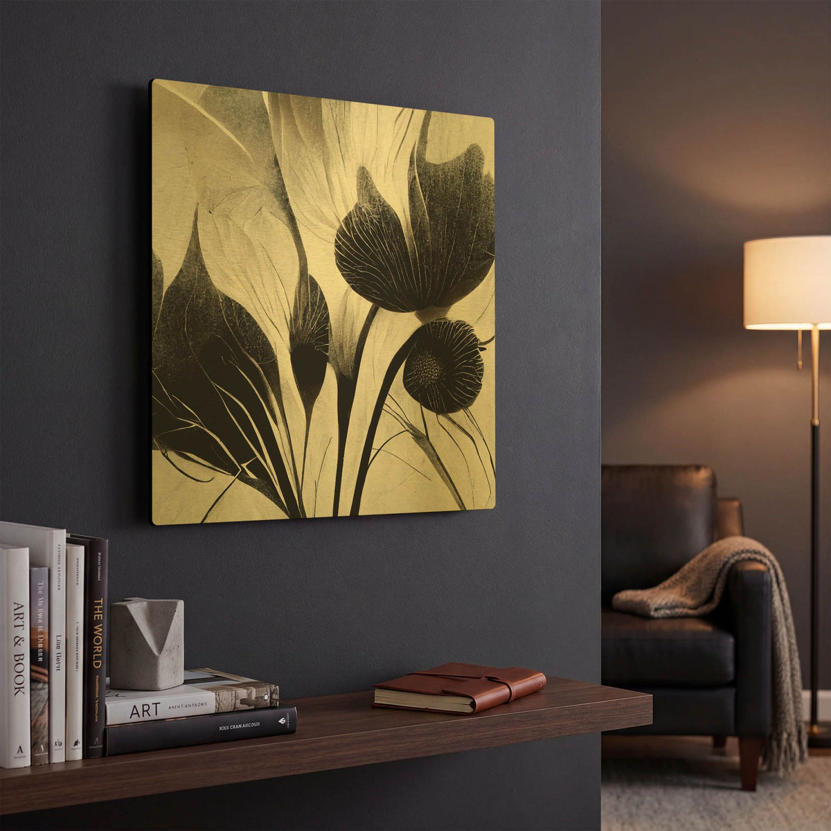 'Flowers Black White 31' By Ray Heere Gold Metal Wall Art