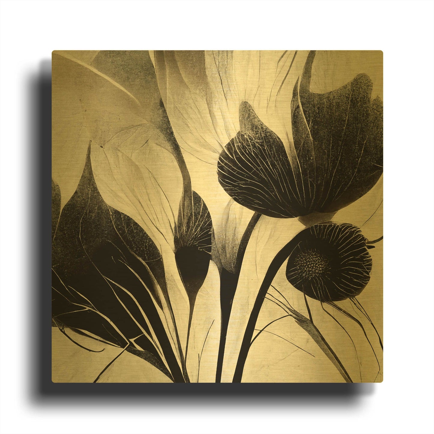'Flowers Black White 31' By Ray Heere Gold Metal Wall Art