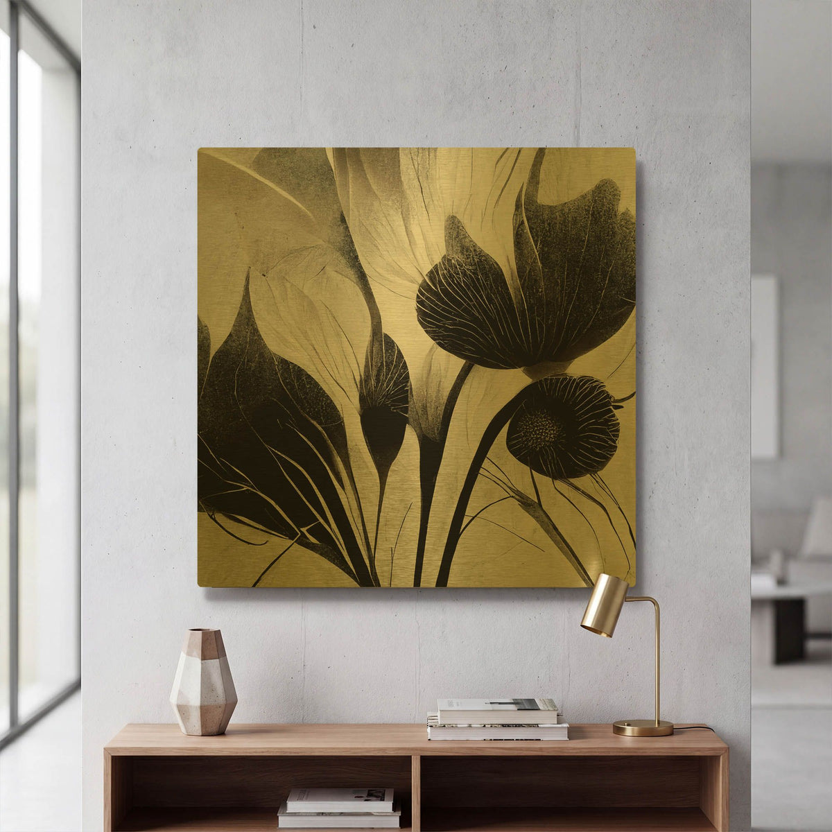 'Flowers Black White 31' By Ray Heere Gold Metal Wall Art