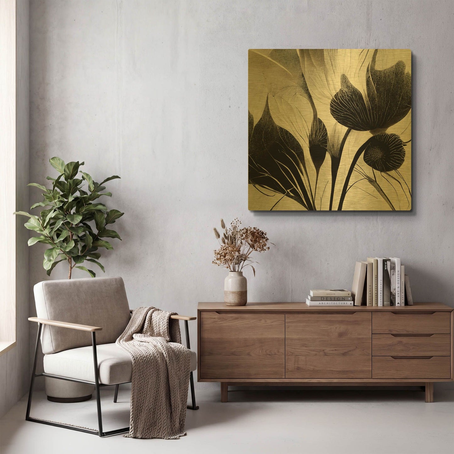 'Flowers Black White 31' By Ray Heere Gold Metal Wall Art