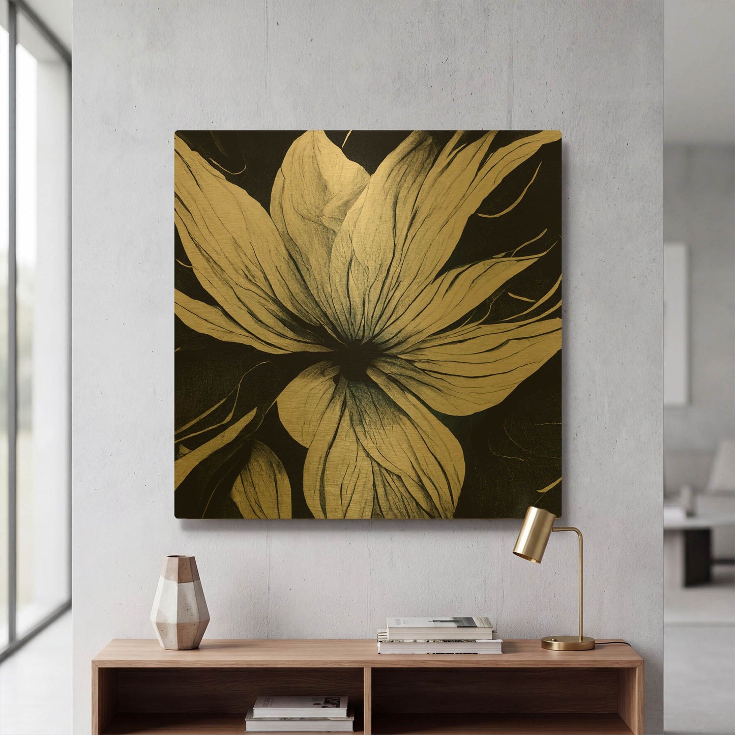'Flowers Black White 32' By Ray Heere Gold Metal Wall Art