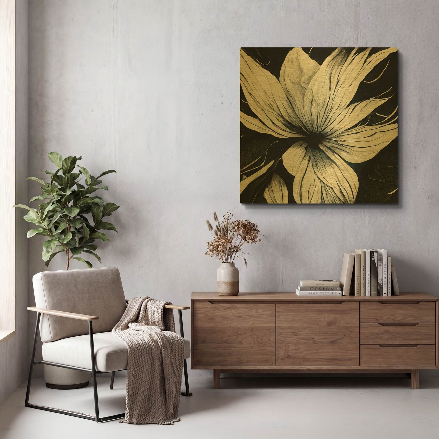 'Flowers Black White 32' By Ray Heere Gold Metal Wall Art