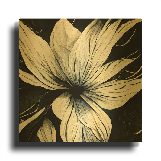 'Flowers Black White 32' By Ray Heere Gold Metal Wall Art