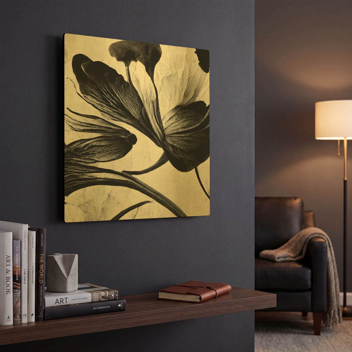 'Flowers Black White 33' By Ray Heere Gold Metal Wall Art