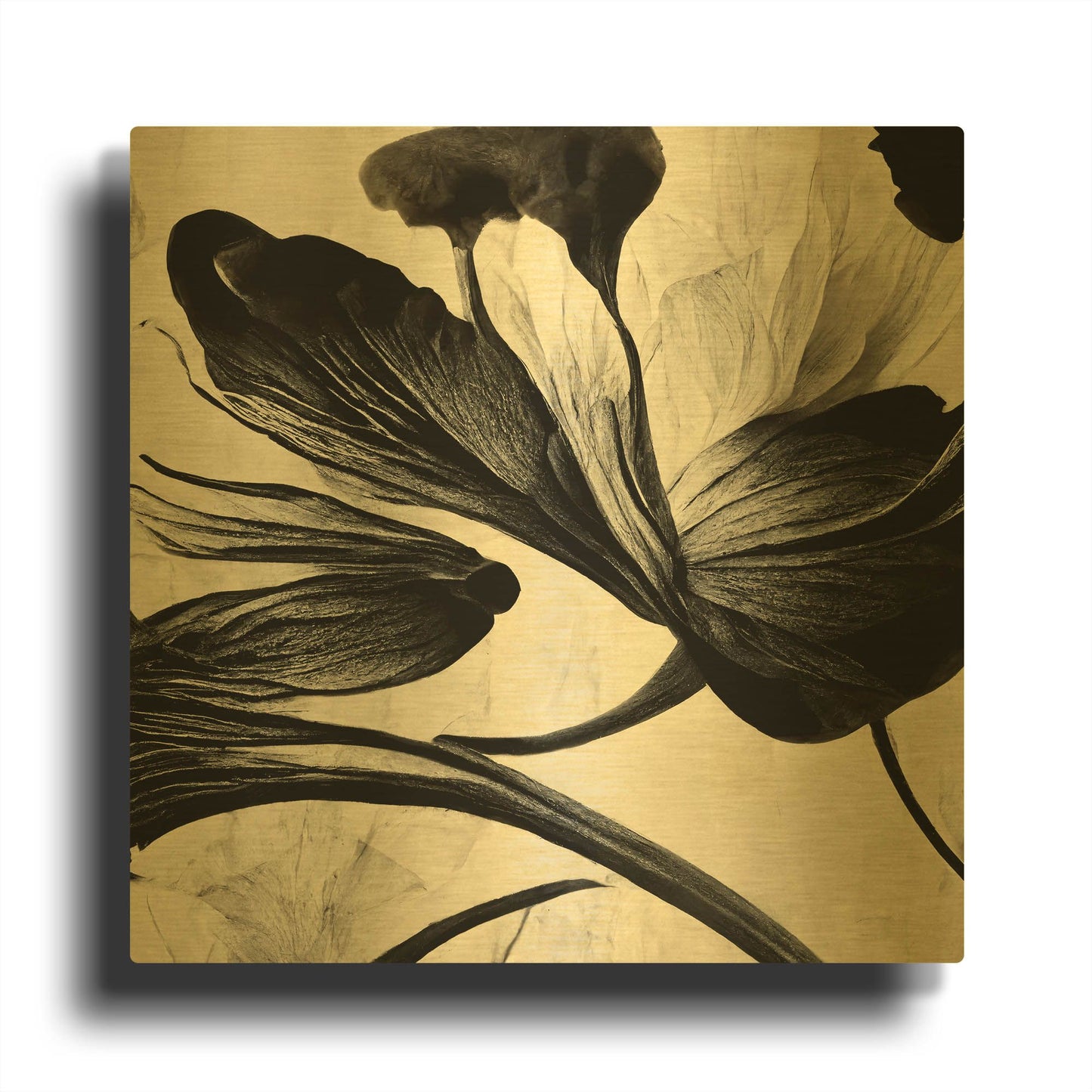 'Flowers Black White 33' By Ray Heere Gold Metal Wall Art
