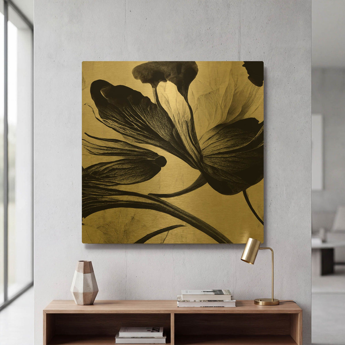 'Flowers Black White 33' By Ray Heere Gold Metal Wall Art