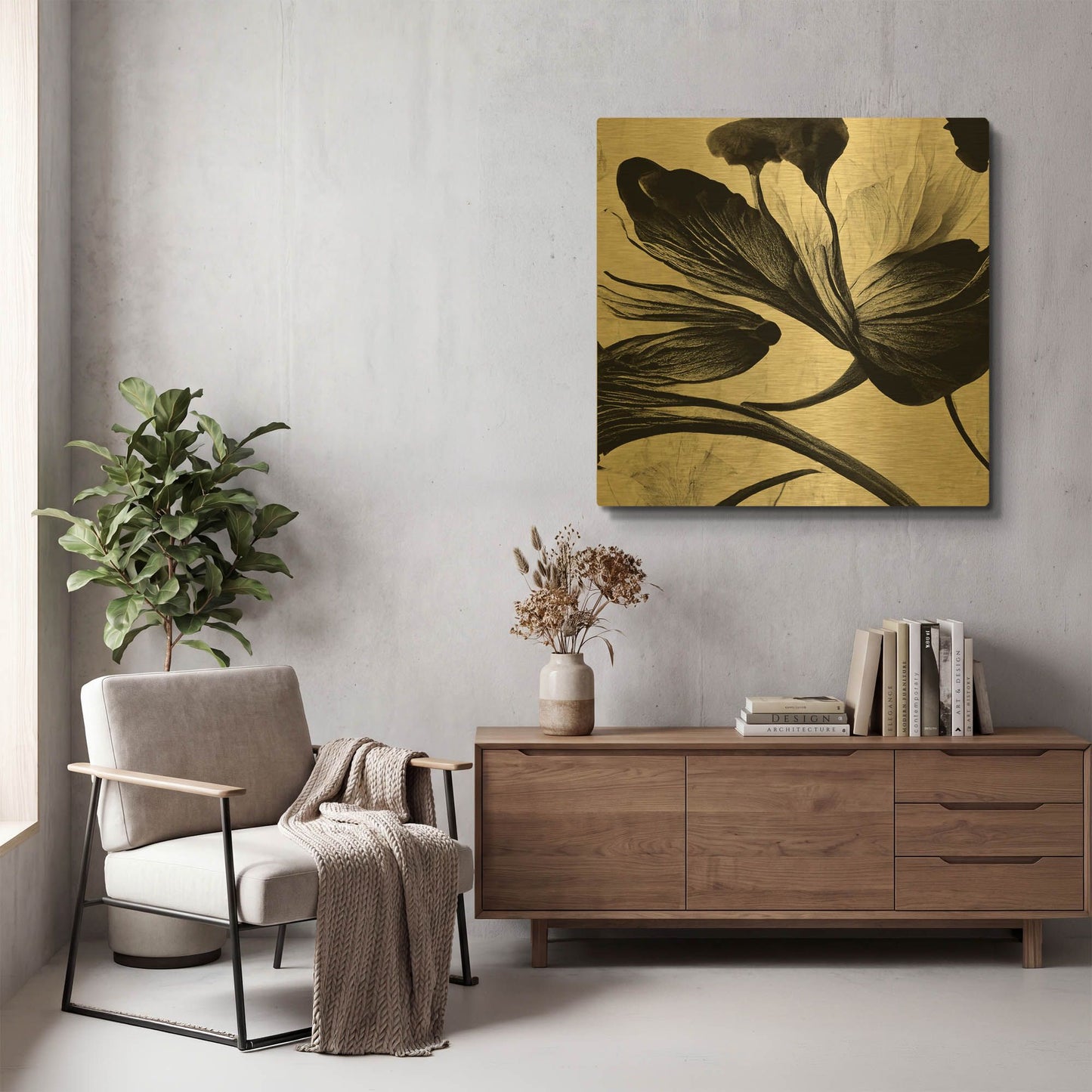'Flowers Black White 33' By Ray Heere Gold Metal Wall Art