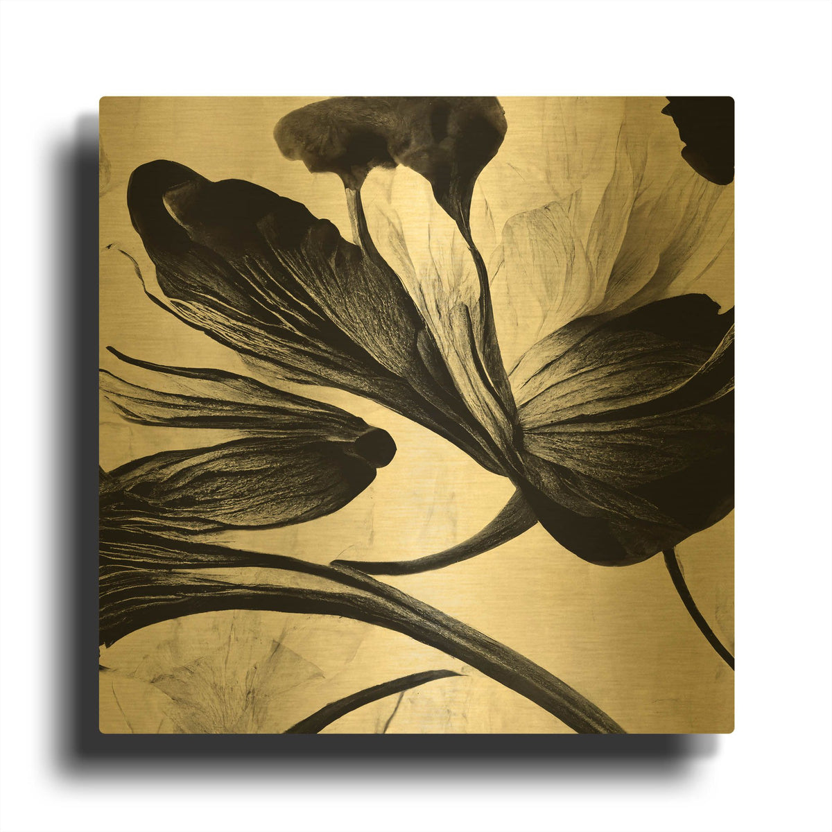 'Flowers Black White 33' By Ray Heere Gold Metal Wall Art