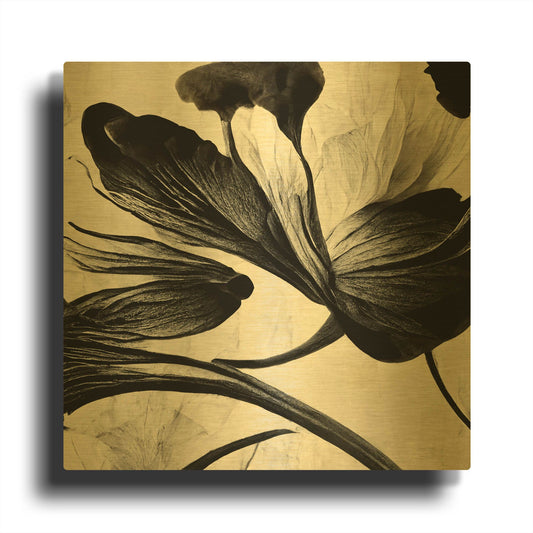 'Flowers Black White 33' By Ray Heere Gold Metal Wall Art
