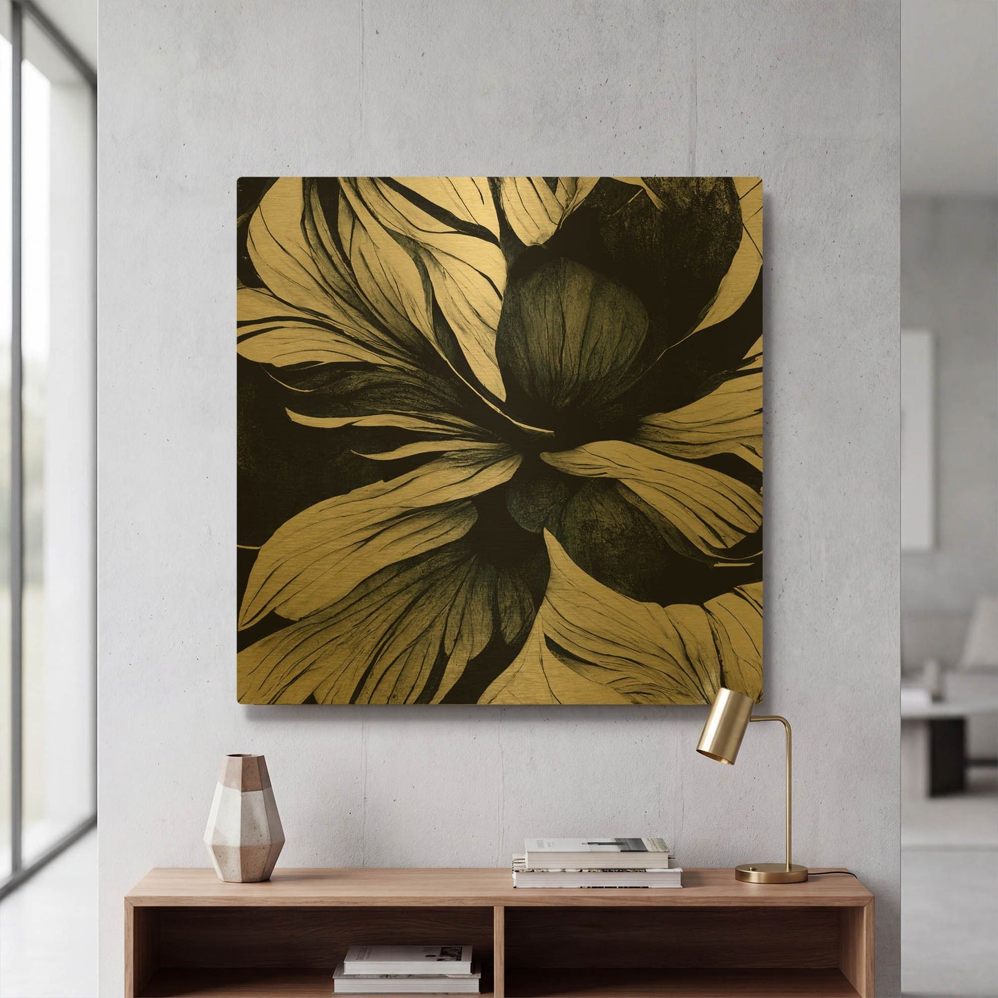 'Flowers Black White 34' By Ray Heere Gold Metal Wall Art